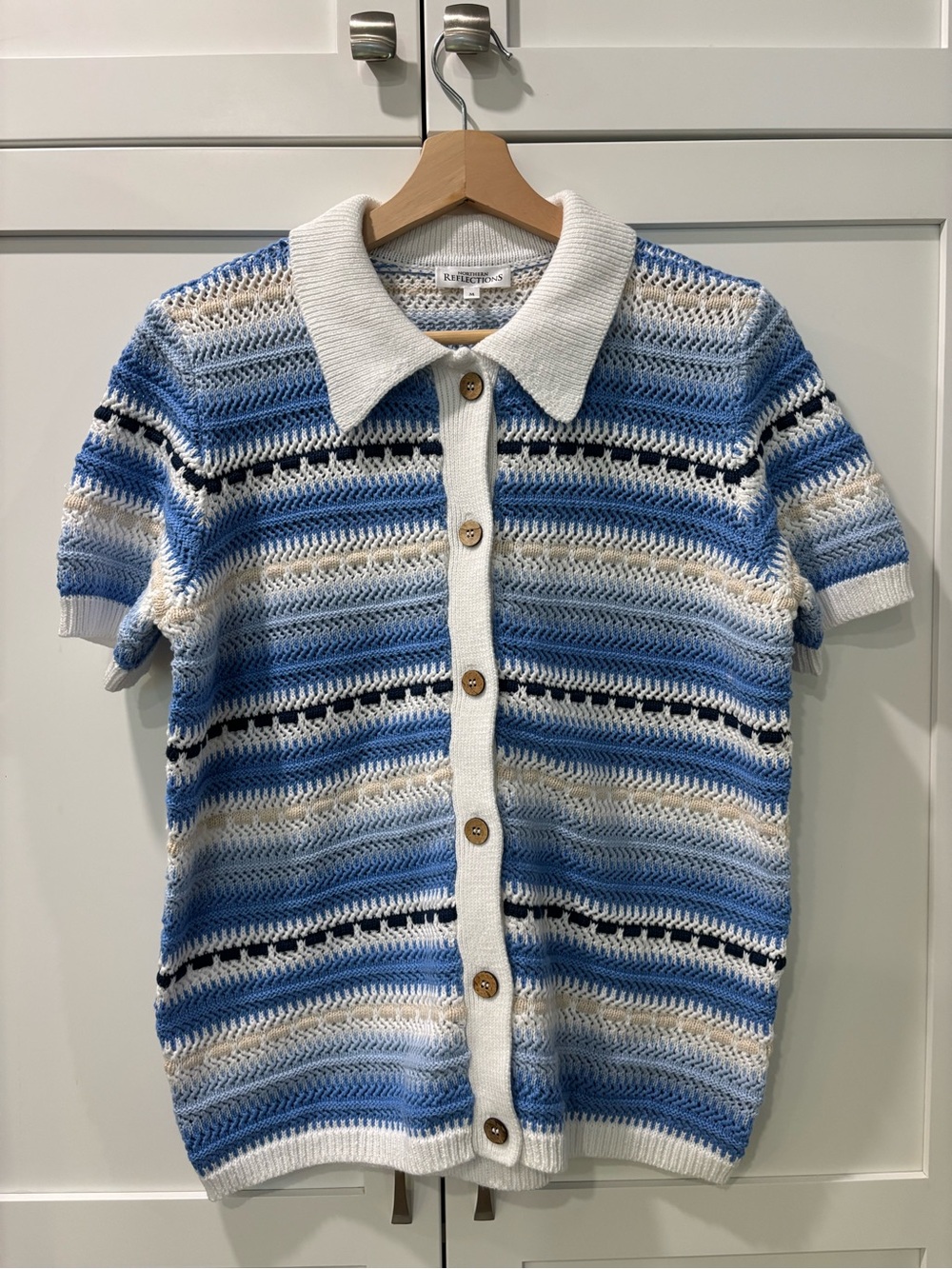 Northern Reflections Women's Striped Knit Button Front Collared Top Size M